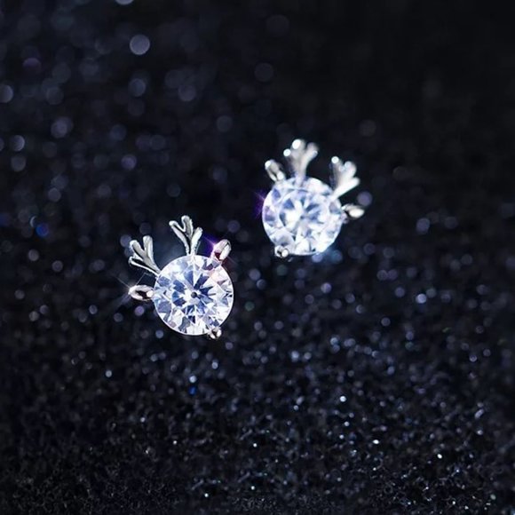 5mm Lab Diamonds Deer 14k Gold over Sterling Silver Earrings - Picture 2 of 8